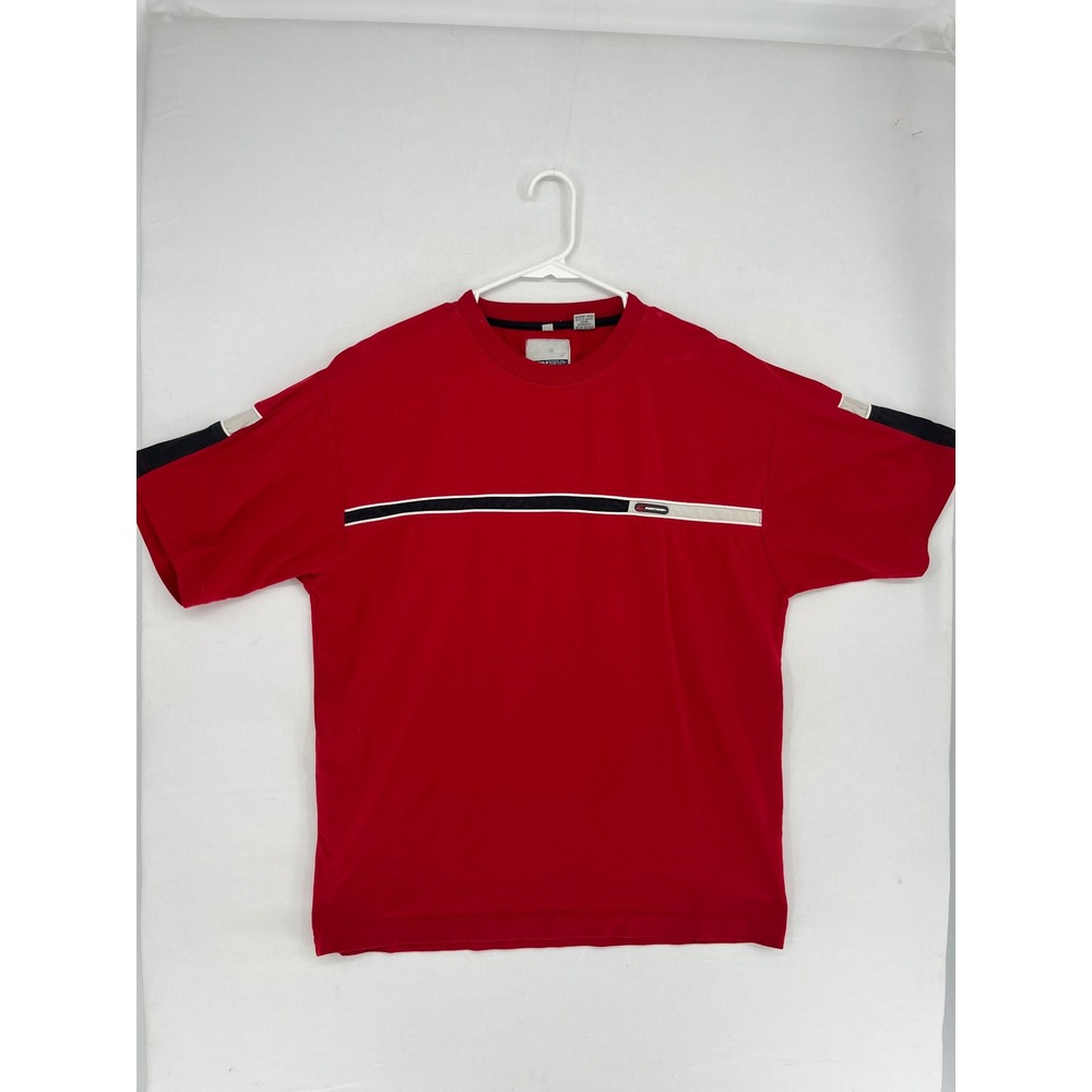 Point Zero Mens T-Shirt Large Red Short Sleeve Chest Stripe Crew Neck Casual Tee